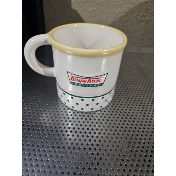 Krispy Kreme Doughnuts Coffee Mug Green Dots 3D Donut on Bottom Inside Cup Vtg - Picture 1 of 5